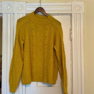 J Crew Pom Pom Cable Knit Sweater in Pale Saffron